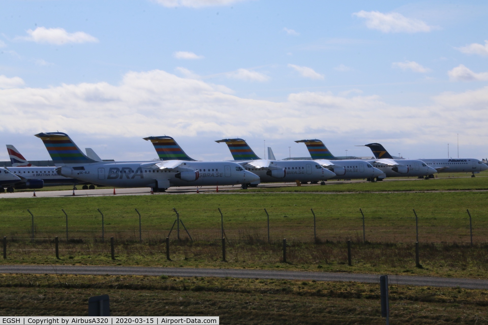 Norwich International Airport, Norwich, England United Kingdom (EGSH) - Braathens Regional have started to retired the Avro fleet and Norwich have gained 4 so far, here we see 
SE-RJI, SE-DSV, SE-DSU, SE-DJN (at the back)