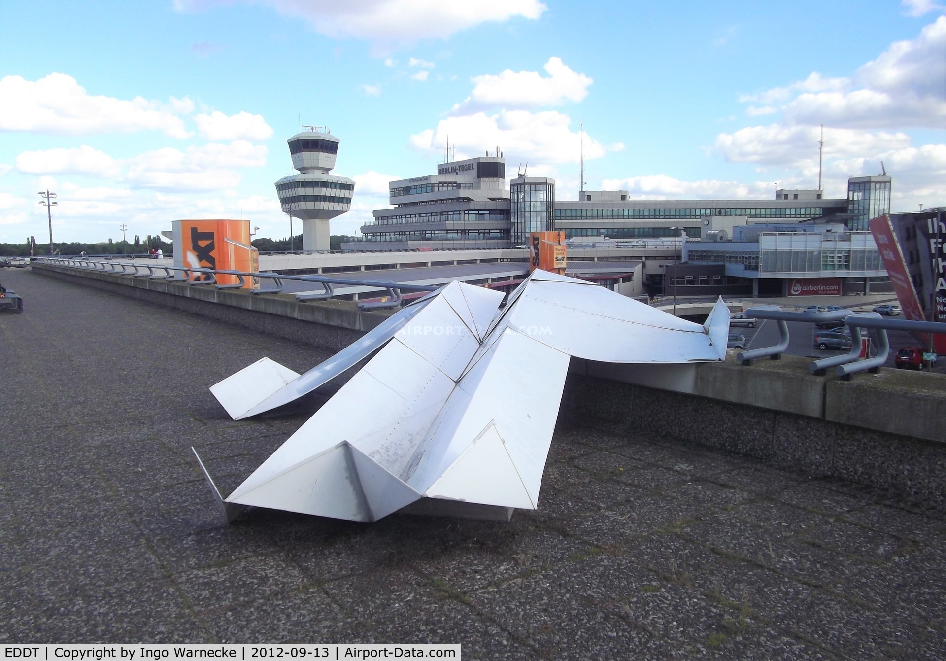 Tegel International Airport (closing in 2011), Berlin Germany (EDDT) - sculpture of a paper plane on the viewing platform at Berlin-Tegel