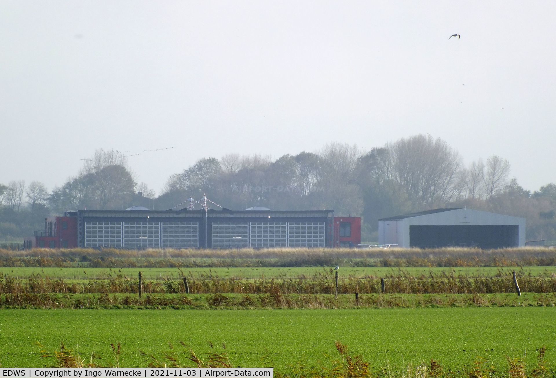 EDWS Airport - Norden-Norddeich airfield hangars seen from a distance