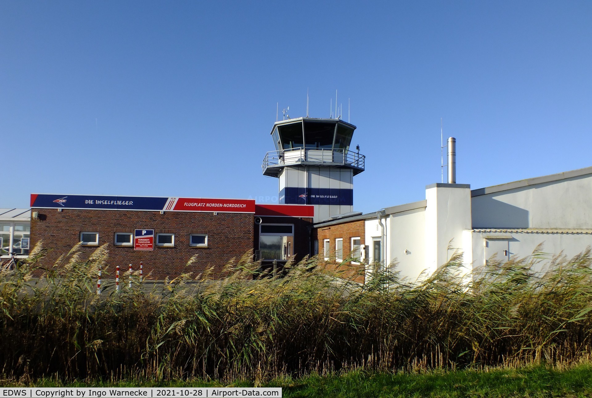 EDWS Airport - Norden-Norddeich airfield terminal, tower and hangar