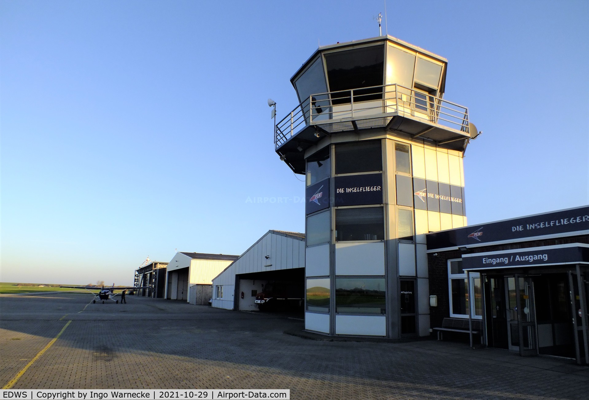 EDWS Airport - tower and hangars at Norden-Norddeich airfield