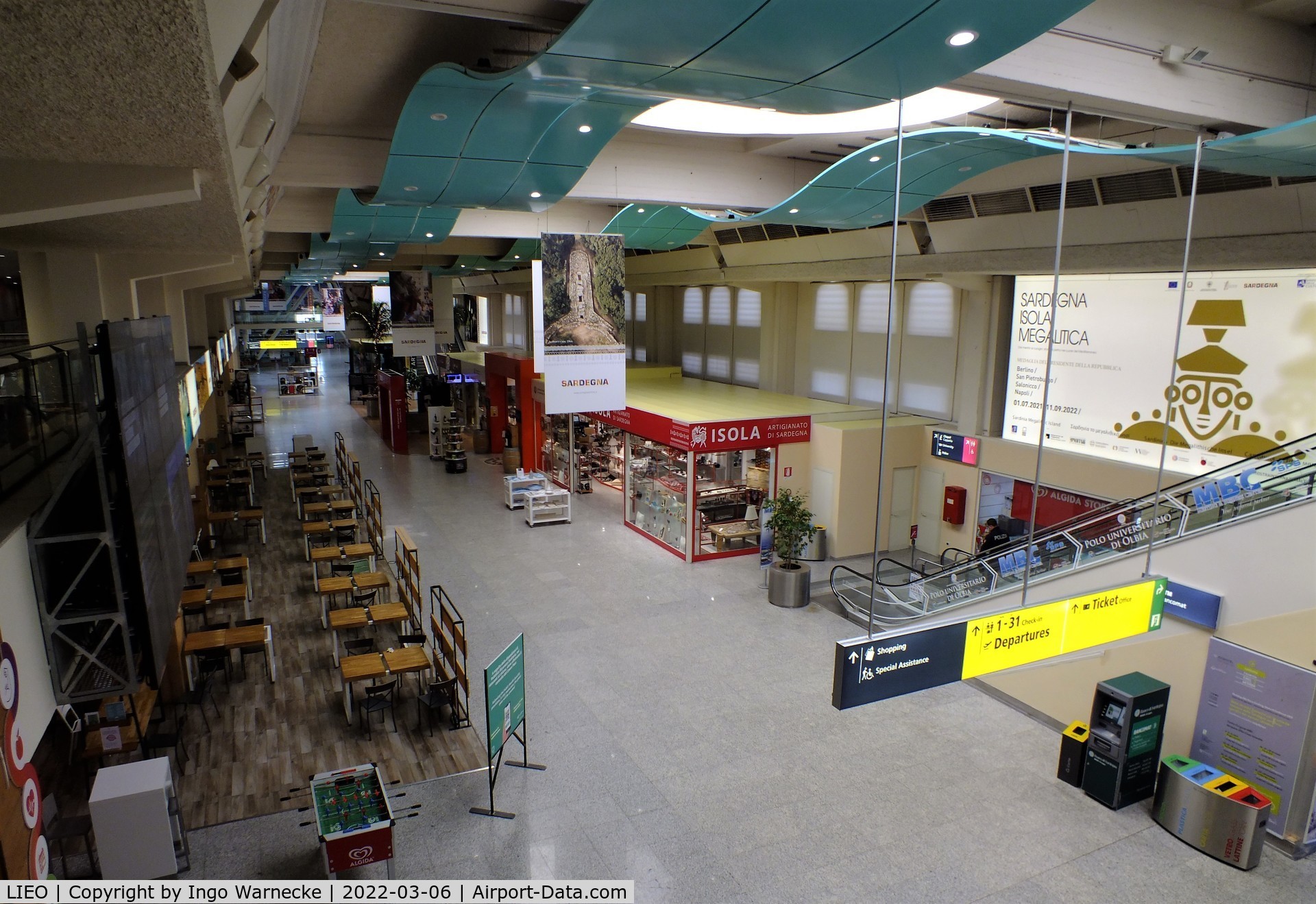 Olbia Airport, Costa Smeralda Airport Italy (LIEO) - inside the main terminal of Olbia/Costa Smeralda airport looking towards the departures hall