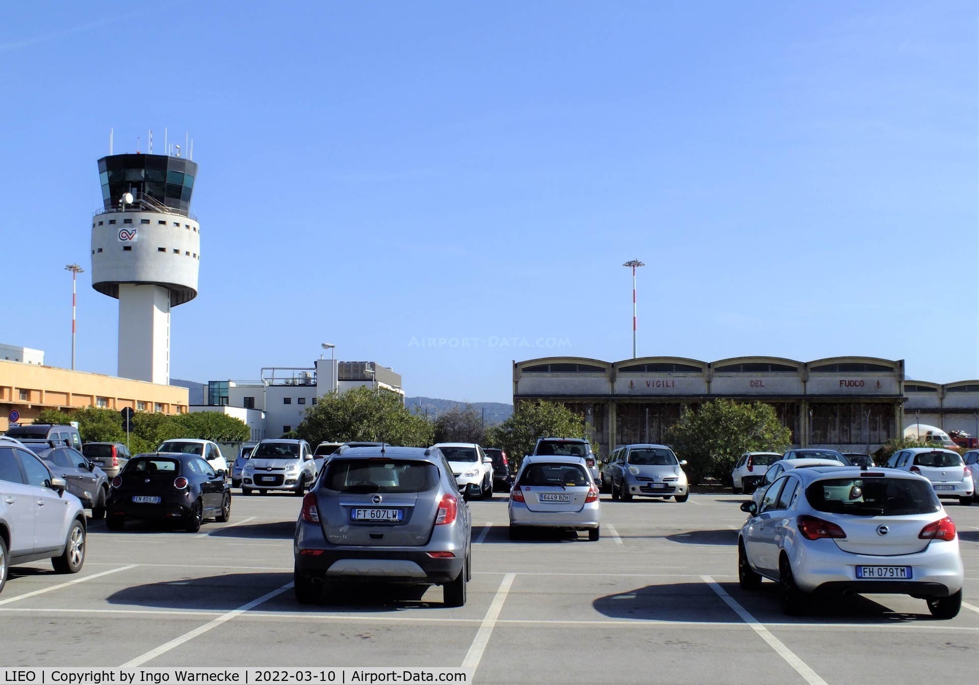 Olbia Airport, Costa Smeralda Airport Italy (LIEO) - tower and airport firebrigade building of Olbia/Costa Smeralda airport