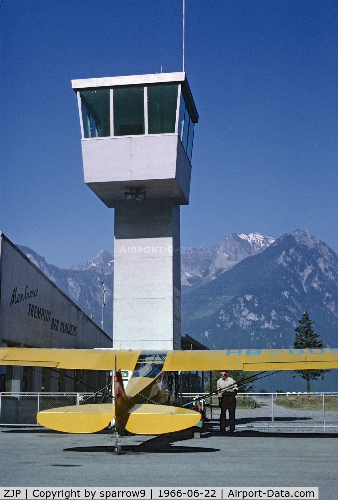 ZJP Airport - The tower of Montreux-Rennaz airfield, opened 1960,closed 1968, due to highway construction. Scanned from a slide.