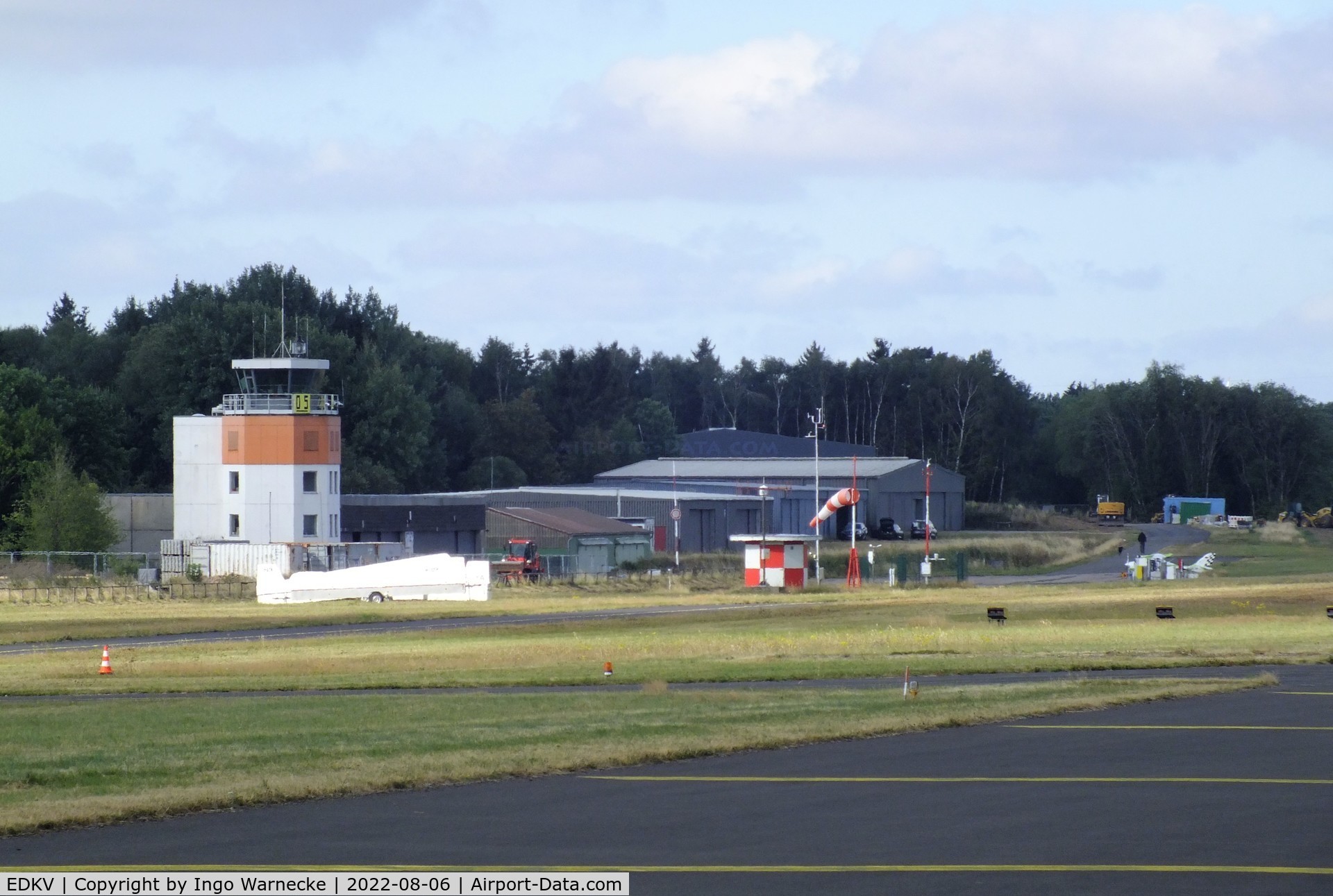 Dahlemer Binz Airport, Dahlem Germany (EDKV) - view across the airfield of the western hangars and tower at Dahlemer Binz airfield