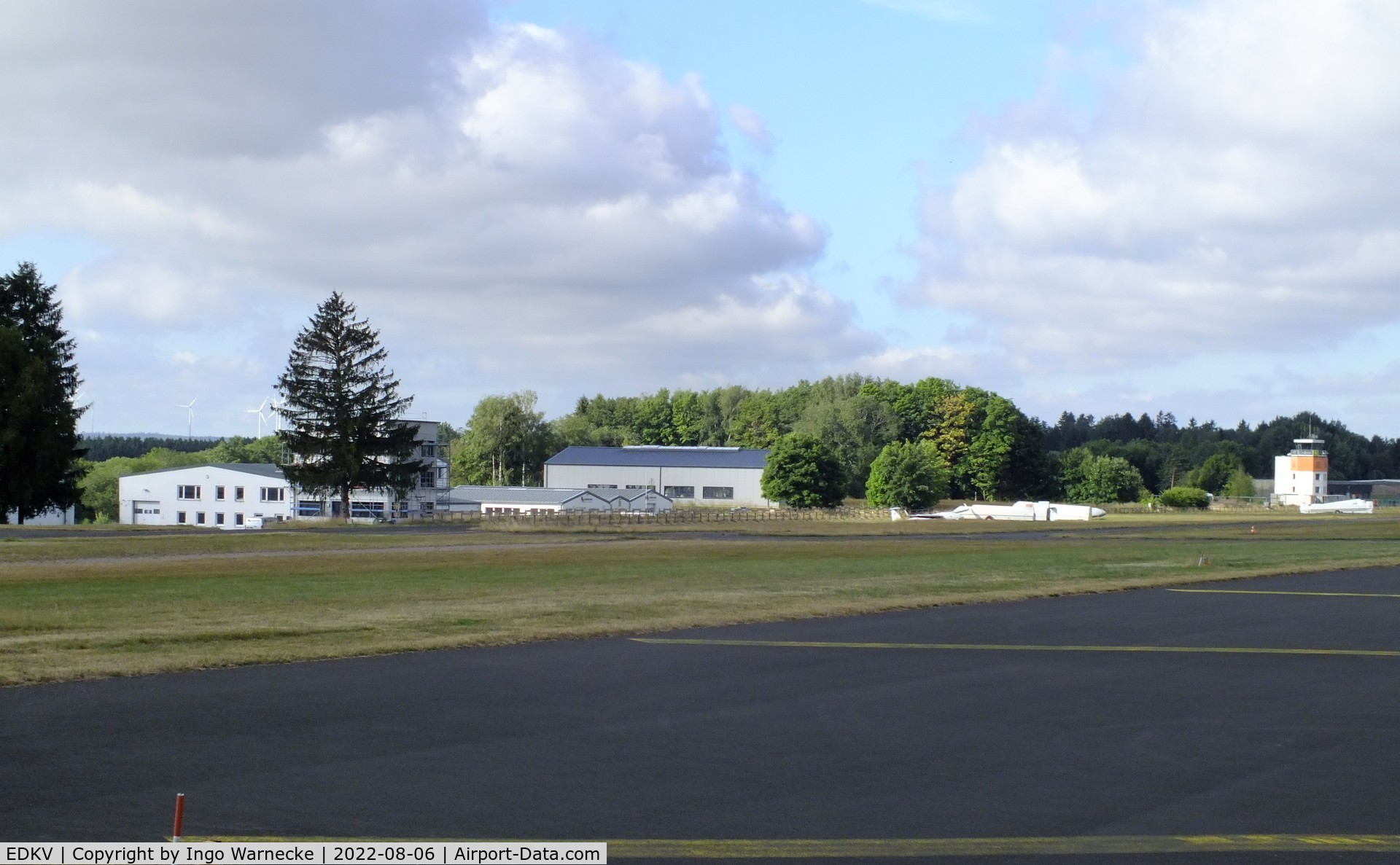 Dahlemer Binz Airport, Dahlem Germany (EDKV) - view across the airfield of the central buildings and hangars at Dahlemer Binz airfield