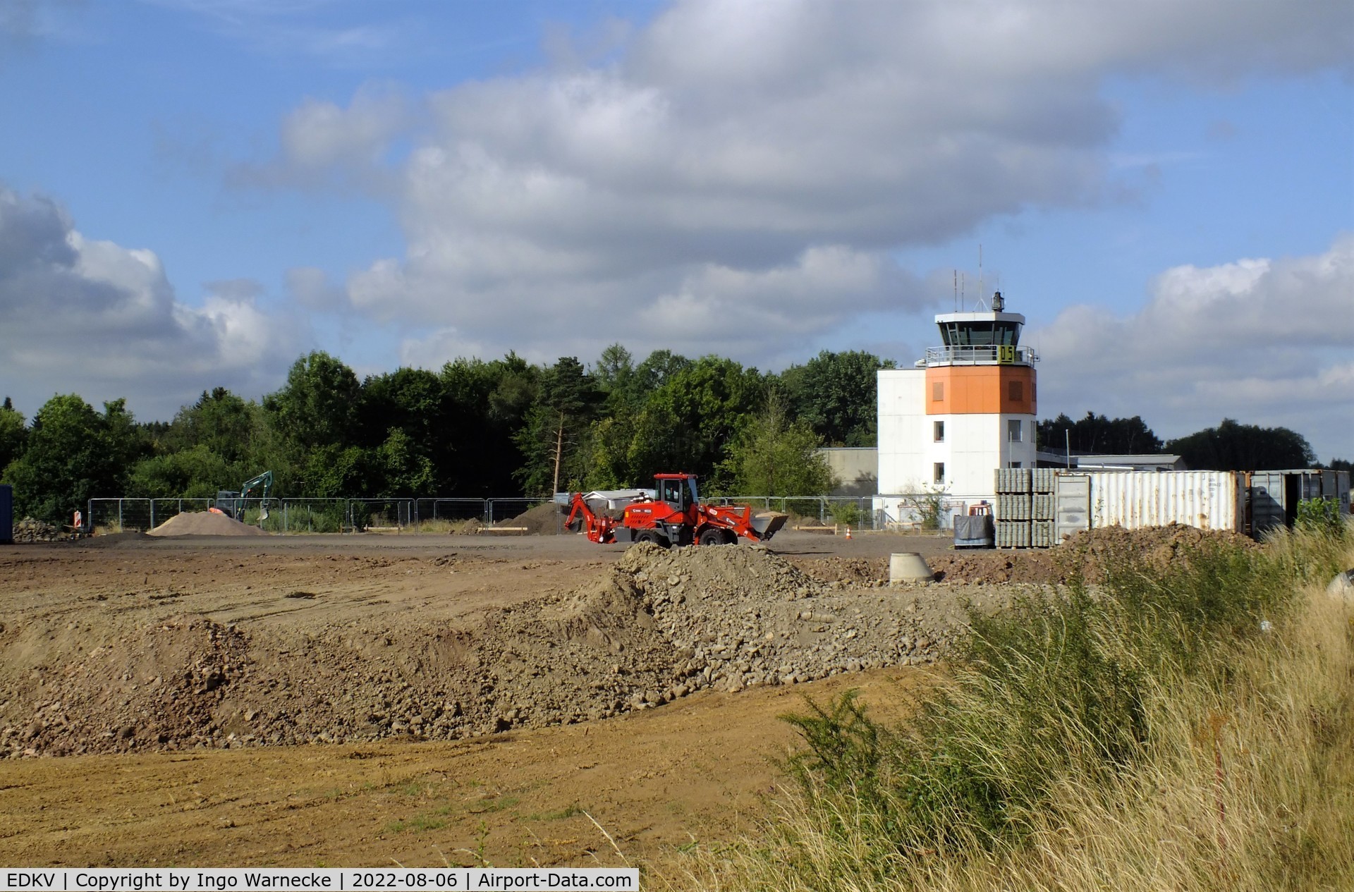 Dahlemer Binz Airport, Dahlem Germany (EDKV) - construction site (new hangars) and tower at Dahlemer Binz airfield