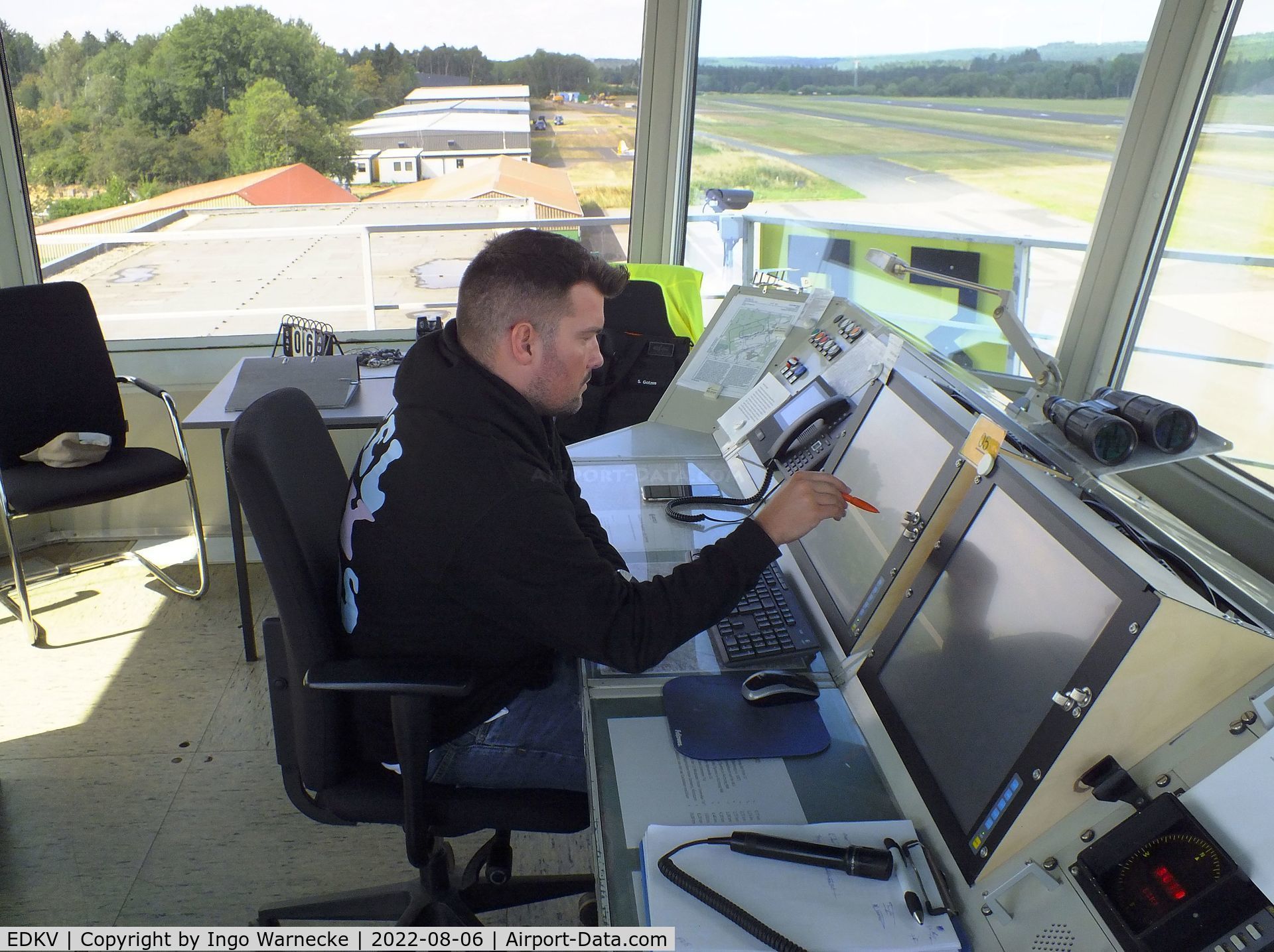 Dahlemer Binz Airport, Dahlem Germany (EDKV) - inside the tower at Dahlemer Binz airfield (the gentleman of the airfield tower crew has consented by email to his photo being shown on this site)