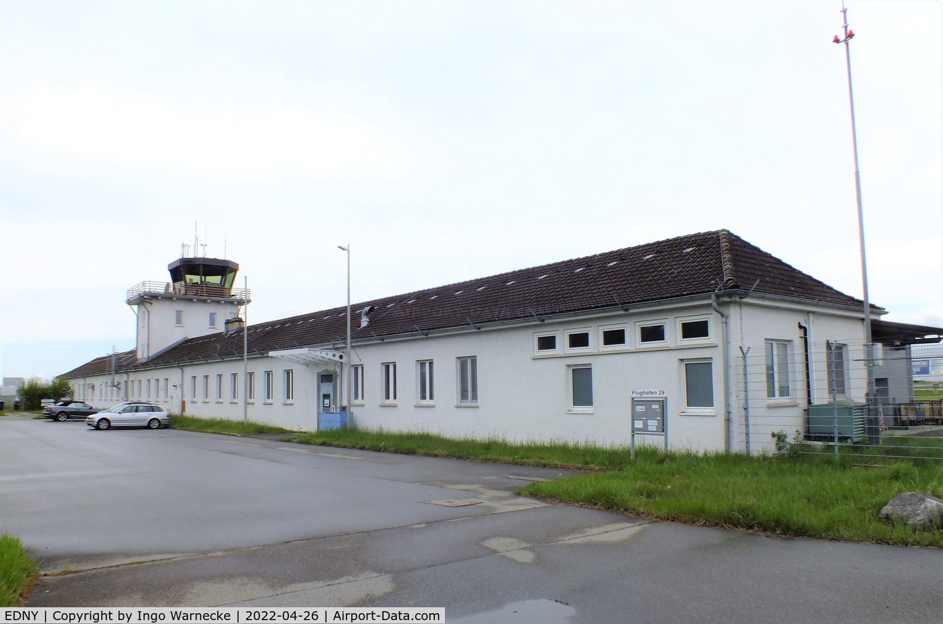 Bodensee Airport, Friedrichshafen Germany (EDNY) - landside view of the old terminal and tower at Friedrichshafen Bodensee airport