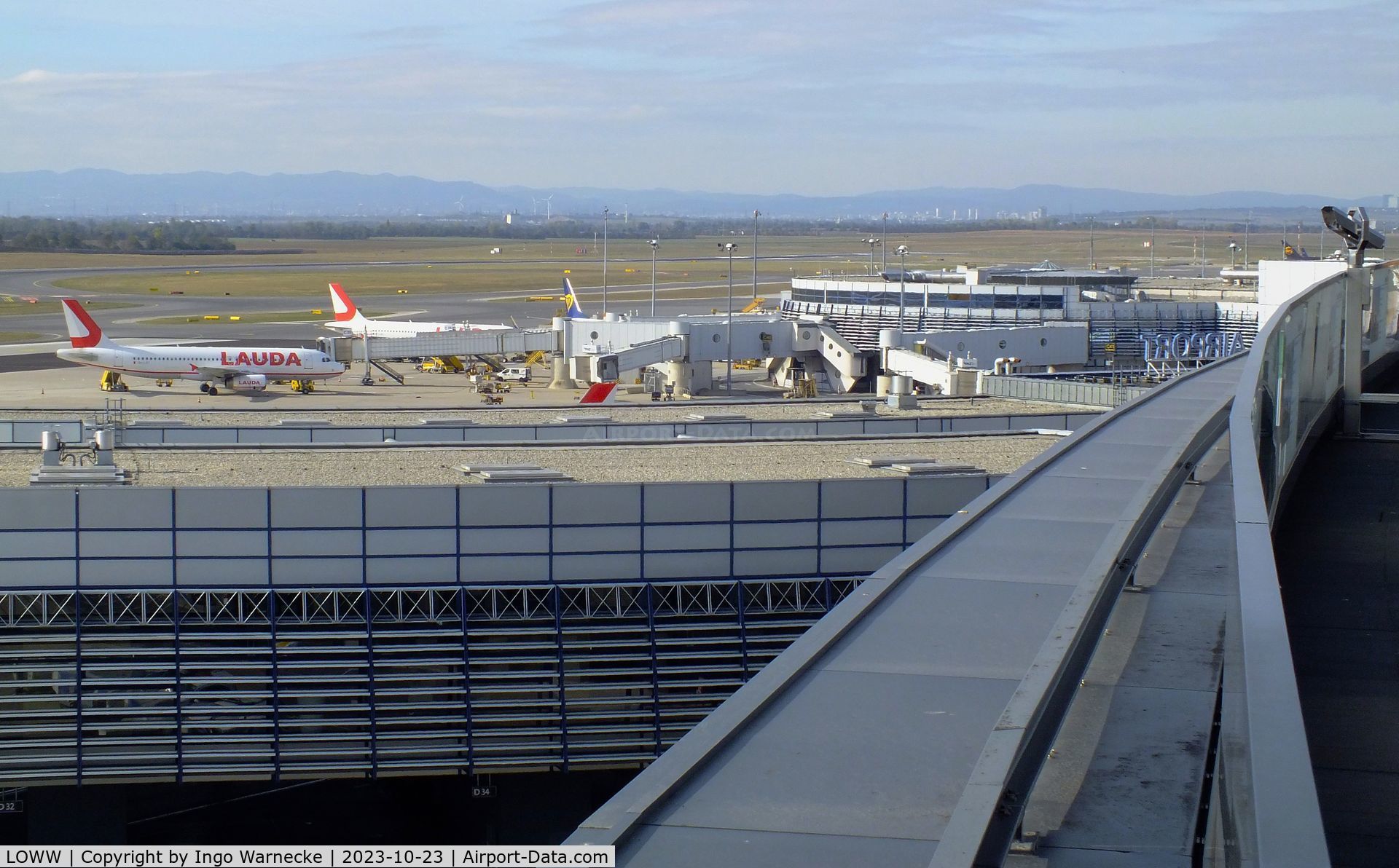Vienna International Airport, Vienna Austria (LOWW) - gates building C seen behind gates building D at Wien airport