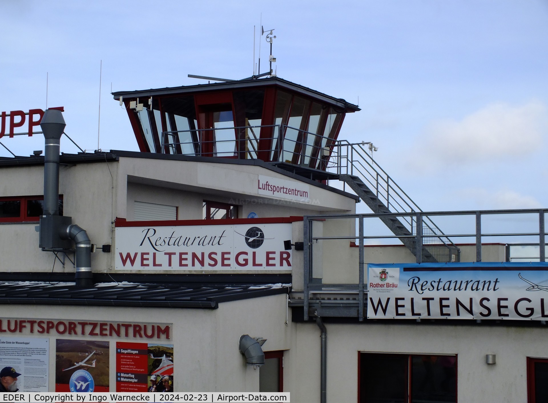EDER Airport - new airfield building with tower and airfield restaurant at Gersfeld - Wasserkuppe airfield