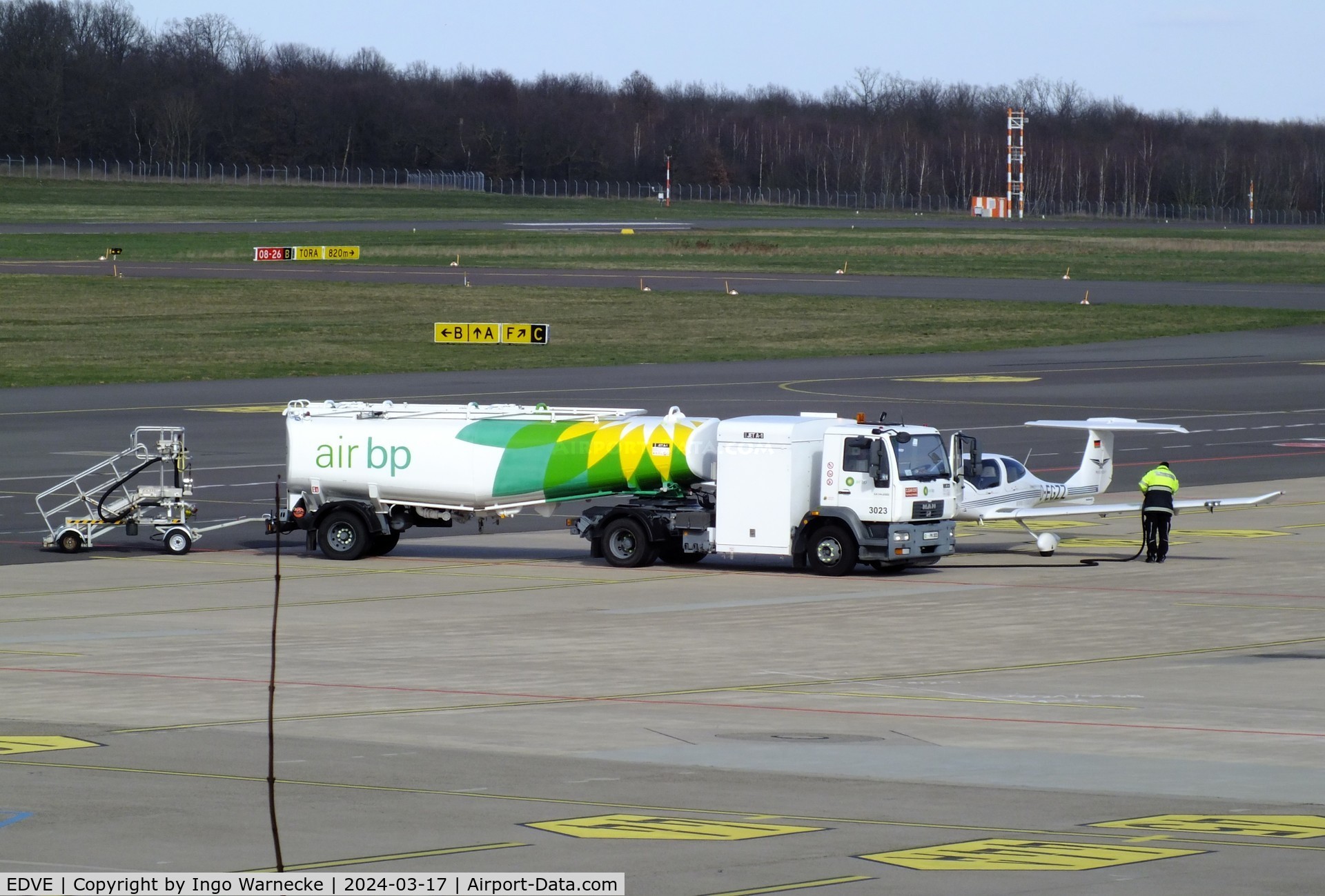 Braunschweig-Wolfsburg Regional Airport, Braunschweig, Lower Saxony Germany (EDVE) - big airport fuel truck refuelling small aircraft at Braunschweig/Wolfsburg airport, BS/Waggum
