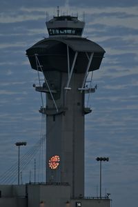 Los Angeles International Airport (LAX) - Looking south at the LAX control tower in the evening. - by Dean Heald