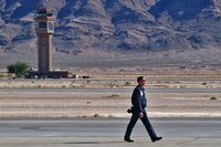 Nellis Afb Airport (LSV) - Nellis Tower and a Lone Thunderbird Team Member - Aviation Nation 2006 - by Brad Campbell