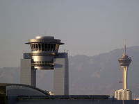 Mc Carran International Airport (LAS) - Las Vegas/McCarran/ATCT and Stratosphere - by Brad Campbell