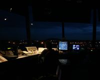 Hickory Regional Airport (HKY) - View of the inside of the control tower at Hickory about an hour after sunset. - by Bradley Bormuth