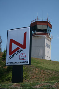 Hickory Regional Airport (HKY) - The new Riverhawk fuel sign in front of the control tower. - by Bradley Bormuth