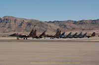 Nellis Afb Airport (LSV) - fighter line up at Nellis AFB - by J.G. Handelman