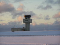 Keflavík International Airport (Flugstöð Leifs Eiríkssonar), Keflavík Iceland (BIKF) - Control Tower at Keflavik on the shortest day of the year. Sunrise 1120; Sunset 1532. - by John J. Boling