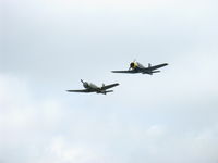 Santa Paula Airport (SZP) - N147M & N9278F in Missing Man Formation Tribute Flight-Morning. - by Doug Robertson