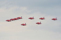Blackpool International Airport, Blackpool, England United Kingdom (EGNH) - Red Arrows flying over Blackpool Airport - by Chris Hall
