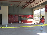 Santa Paula Airport (SZP) - 32 Curtiss Taxi-New hangar under construction. Matching red full kitchen cabinets in installation. - by Doug Robertson