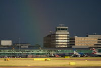 Manchester Airport, Manchester, England United Kingdom (EGCC) - Rainbow shining down on the control tower - by Chris Hall