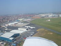 Blackpool International Airport, Blackpool, England United Kingdom (EGNH) - Aerial view of Blackpool Airport taken from a PA-28.Two Gulf 5s are on stand 1 - by Don Mercer