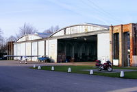 Old Sarum Airfield Airport, Salisbury, England United Kingdom (EGLS) - The WWI Belfast truss hangars at Old Sarum - by Chris Hall