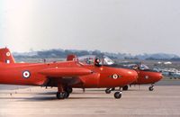 Swansea Airport, Swansea, Wales United Kingdom (EGFH) - RAF Jet Provost T4 aircraft of the Red Pelicans displayed at the Grand Air Show and Fete celebrating the 50th anniversary of the first non-stop trans-Atlantic flight. - by Roger Winser