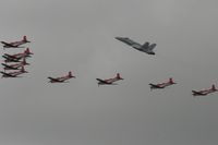 RAF Fairford Airport, Fairford, England United Kingdom (EGVA) - Taken at the Royal International Air Tattoo 2009 - PC-7 Team display with F-18 - by Steve Staunton