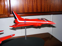 RAF Scampton - model of a Eurofighter Typhoon in Red Arrows colours - by Chris Hall