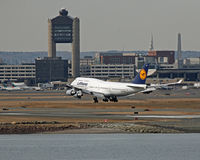 General Edward Lawrence Logan International Airport (BOS) - Lufthansa 747 arrives at Logan Airport. - by James Reppucci