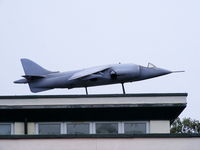 Durham Tees Valley Airport, Tees Valley, England United Kingdom (EGNV) - Large model of a HS Harrier on top of a restaurant at Durham Tees Valley Airport - by Chris Hall