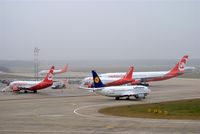 Tegel International Airport (closing in 2011), Berlin Germany (EDDT) - Resting and rolling aircrafts in a foggy environment. - by Holger Zengler