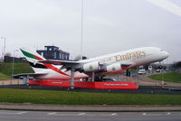 London Heathrow Airport, London, England United Kingdom (EGLL) - Emirates A380 model on the roundabout at the entrance to the Heathrow tunnel - by Chris Hall