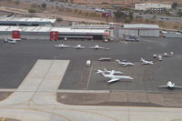 Phoenix Sky Harbor International Airport (PHX) - Phoenix, Arizona - Cutter Aviation Ramp at Sky Harbor International Airport, as seen on departure from RWY 25R. - by Mark Kalfas