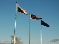 Swansea Airport, Swansea, Wales United Kingdom (EGFH) - Flags at the entrance to Swansea Airport. November 2012. - by Roger Winser