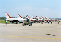 Stewart International Airport (SWF) - US Air Force Thunderbird F-16A Fighting Falcons at the 1989 Stewart International Airport Air Show, Newburgh, NY - by scotch-canadian