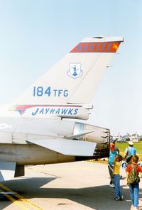 Stewart International Airport (SWF) - General Dynamics F-16A Fighting Falcon of the 184th Tactical Fighter Group, Kansas Air National Guard at the 1989 Stewart International Airport Air Show, Newburgh, NY - by scotch-canadian