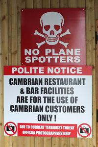 Cardiff International Airport, Cardiff, Wales United Kingdom (EGFF) - Warning No Spotters...Ignore the sign, you will be made welcome if you buy some food and a drink and have a great view across the airfield from their balcony - by Chris Hall
