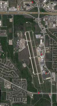 Arlington Municipal Airport (GKY) - Spotting map for Arlington Municipal Airport. The red letters indicate places that you can see action around the airfield.
 - by Zane Adams