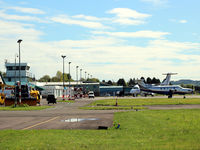 Dundee Airport, Dundee, Scotland United Kingdom (EGPN) - A springtime apron shot with PC-12 M-RLDR and Flybe Dornier 328 G-BYMK on show at Dundee Riverside EGPN - by Clive Pattle