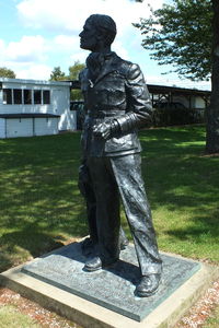 Goodwood Airfield Airport, Chichester, England United Kingdom (EGHR) - statue of Douglas Bader who flew his last mission from Goodwood on 9th August 1941 - by Chris Hall