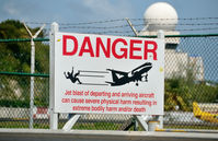 Princess Juliana International Airport - Warning sign especially poignant when MD-80 aircraft is departing. - by kenvidkid