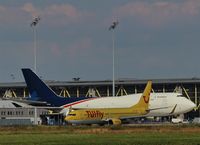 Leipzig/Halle Airport, Leipzig/Halle Germany (EDDP) - View to apron 1 west with a resting big baby and a rolling canary bird on twy November.... - by Holger Zengler