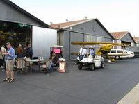 Santa Paula Airport (SZP) - The Pat Quinn Bucker Museum hangar with his Jungmann flanking the hangar. Pat will receive the FAA Master Pilot Award today for 50 years accident free-no violations flying. Pat a retired LAFD helicopter pilot. - by Doug Robertson