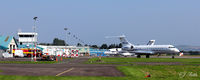 Dundee Airport, Dundee, Scotland United Kingdom (EGPN) - Panoramic shot of Dundee Riverside airport EGPN taken on a (fairly) rare sunny day, with a visiting bizjet (N65WL) and a Flybe Dornier (G-BYMK) on the apron. - by Clive Pattle