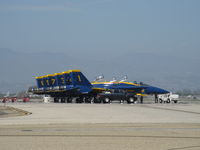 Point Mugu Nas (naval Base Ventura Co) Airport (NTD) - Five Blue Angels F/A-18C single seat and one F/A-18D dual seat (tail #7) on display on practice day before the weekend air show. two General Electric F404-GE-402 turbofans. Max speed Mach 1.8 - by Doug Robertson