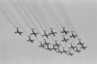 De Peel Airport - Smoky fly past of 20 Starfighters during the 1980 Royal Netherlands Air Force Open Day at De Peel air base - by Van Propeller